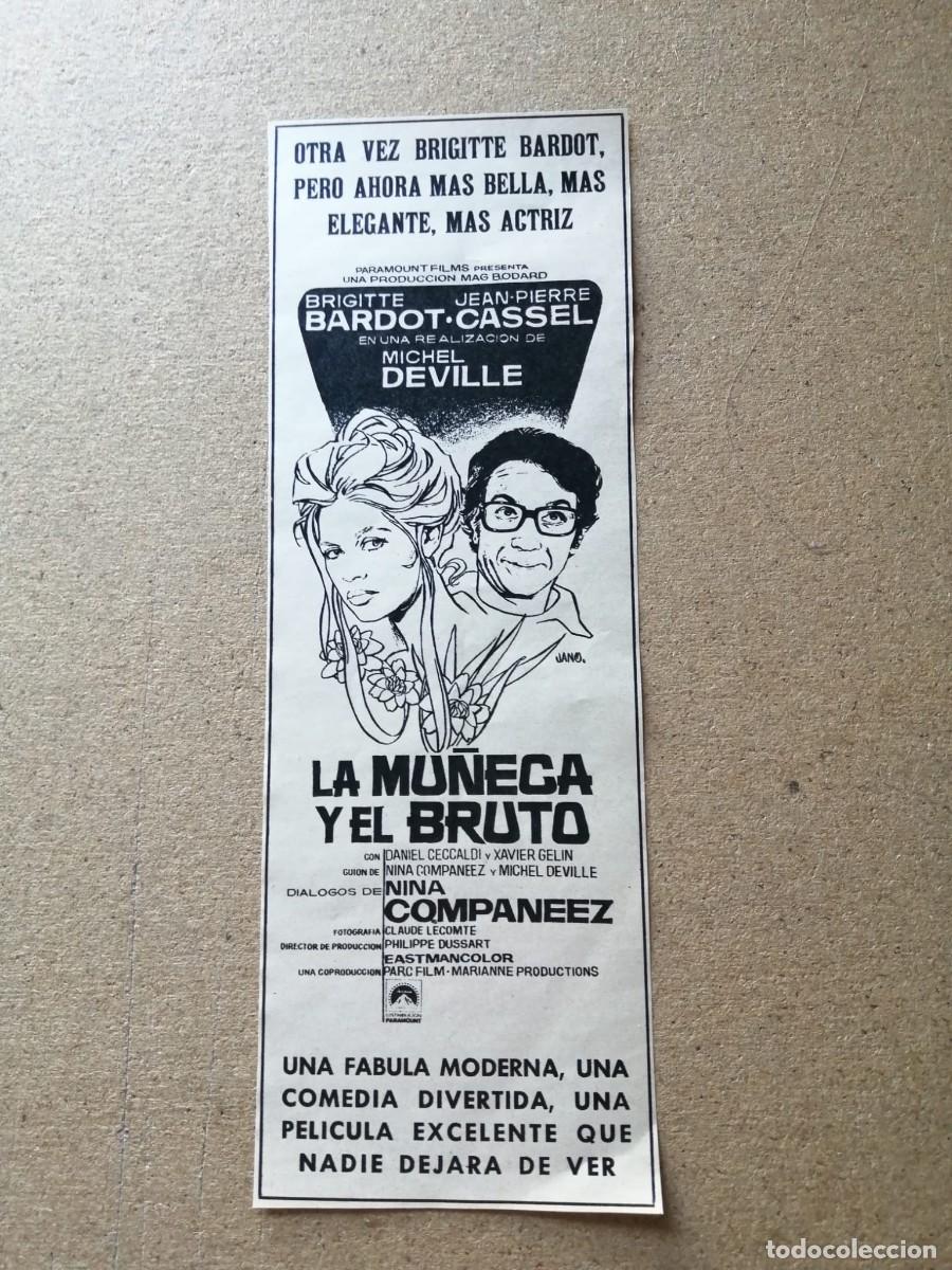 Cine: ANUNCIO CINE. LA MU&Ntilde;ECA Y EL BRUTO (BRIGITTE BARDOT - JEAN PIERRE CASSEL)