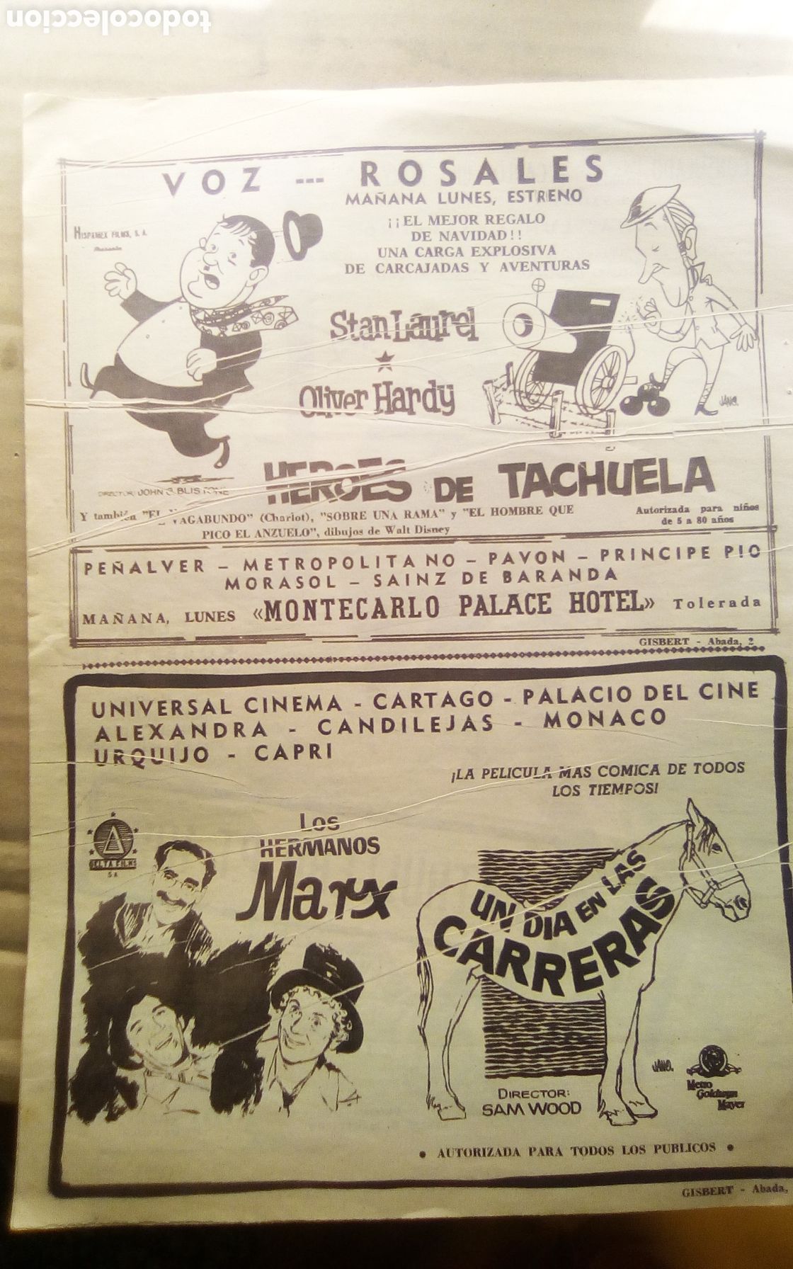 Cine: 4 P&aacute;ginas peri&oacute;dico ABC 31-07-1969. Cartelera: los hermanos Marx &rdquo;un d&iacute;a en las carreras&rdquo;. Ver m&aacute;s.