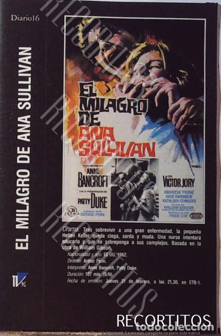 Cine: EL MILAGRO DE ANN SULLIVAN ANNE BANCROFT PATTY DUKE ANA BELEN TODD MCKEE SANTA BARBARA SERIE DE TV