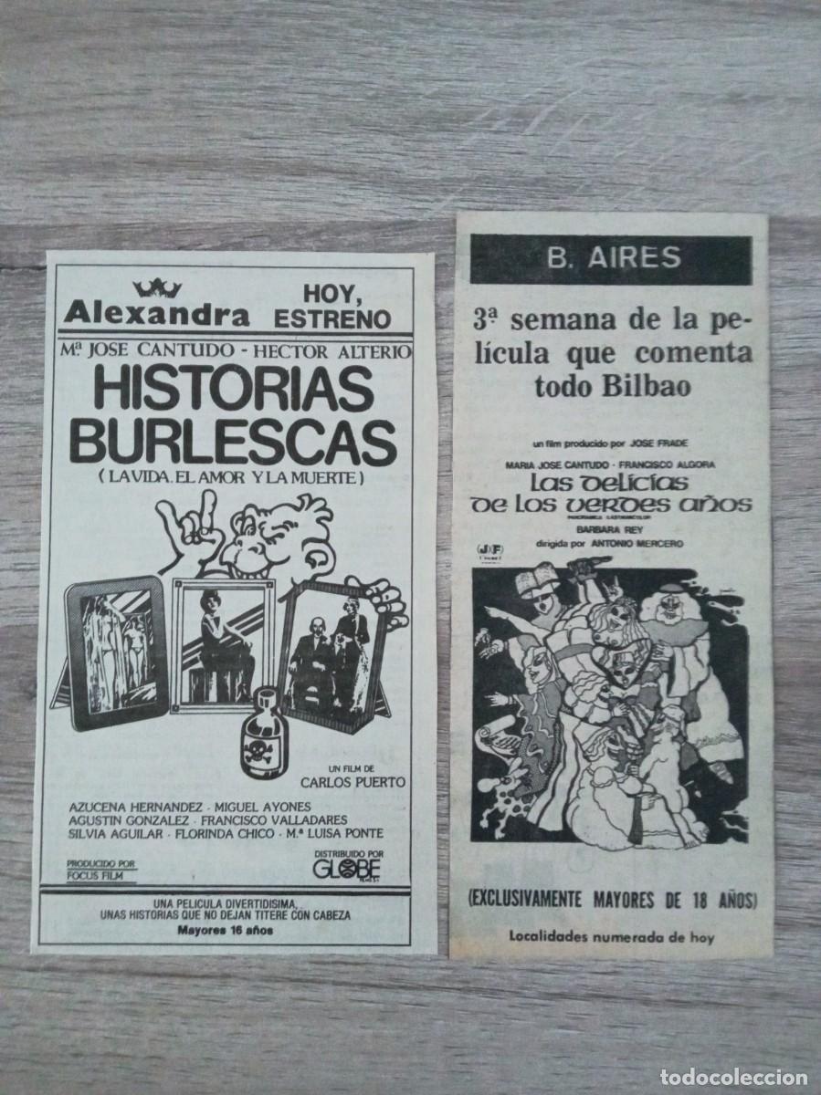 Cine: MARIA JOSE CANTUDO, 2 RECORTES DE PERIODICOS ANTIGUOS DE ANUNCIOS DE SUS PELICULAS