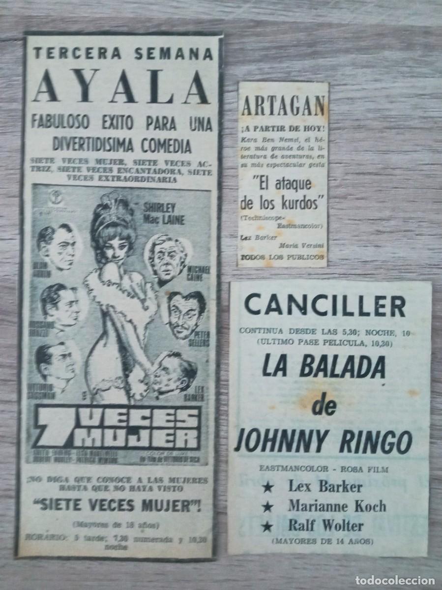 Cine: LEX BARKER, 3 RECORTES DE PERIODICOS ANTIGUOS DE ANUNCIOS DE SUS PEL&Iacute;CULAS, 1 DE KARL MAY