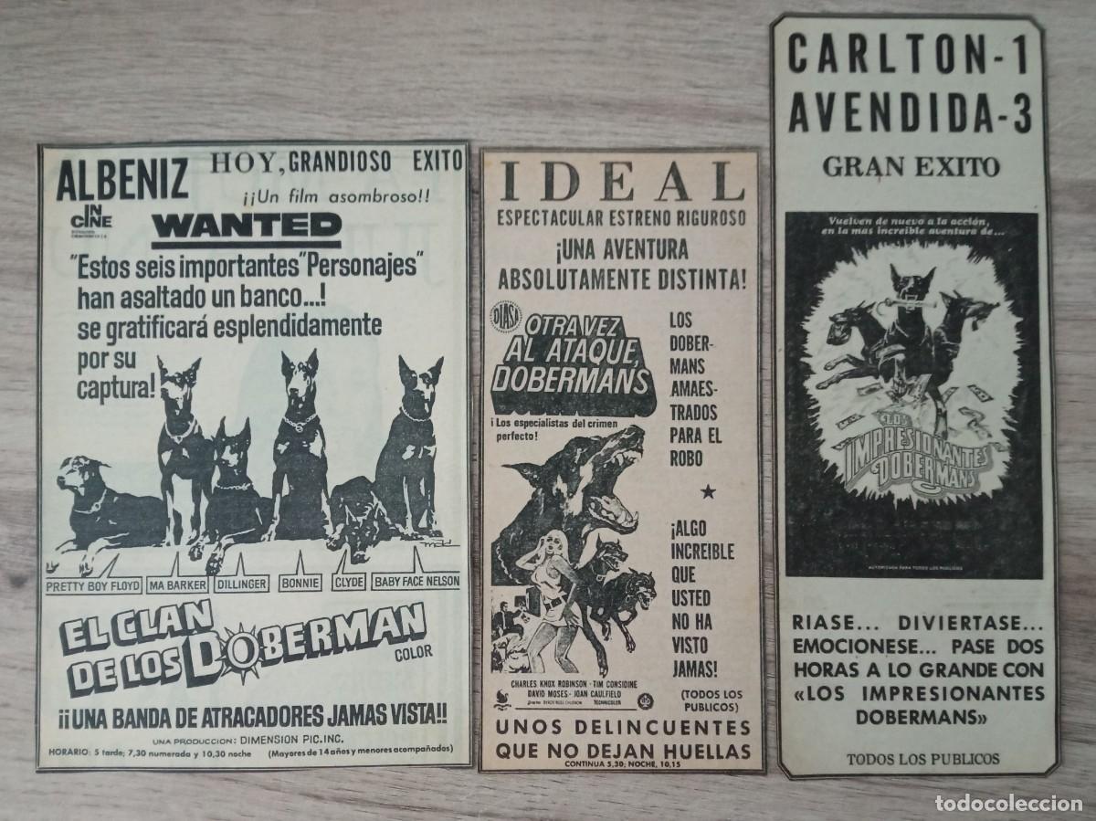 Cine: EL CLAN DE LOS DOBERMAN Y SUS DOS CONTINUACIONES, RECORTES DE PERIODICOS ANTIGUOS DE CINES DE BILBAO