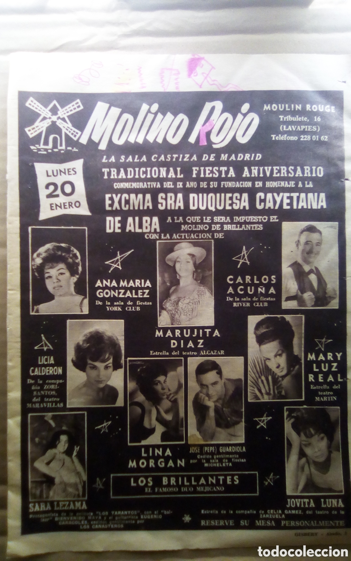 Cine: Hoja peri&oacute;dico ABC, a&ntilde;o 1964. Publicidad espect&aacute;culos en el Molino Rojo. Sara Lezama, Lina Morgan,
