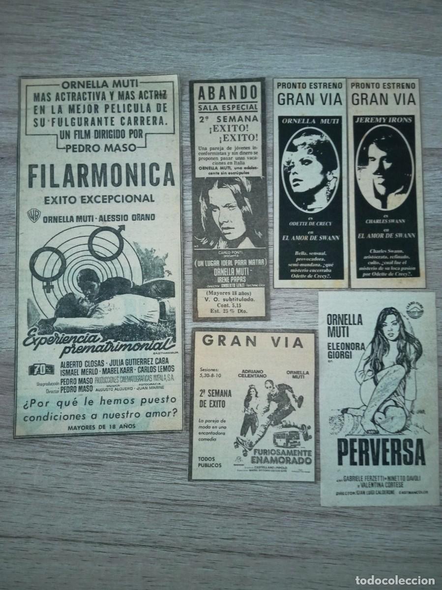 Cine: ORNELLA MUTI, 6 RECORTES DE PERIODICOS ANTIGUOS DE ANUNCIOS DE SUS PEL&Iacute;CULAS