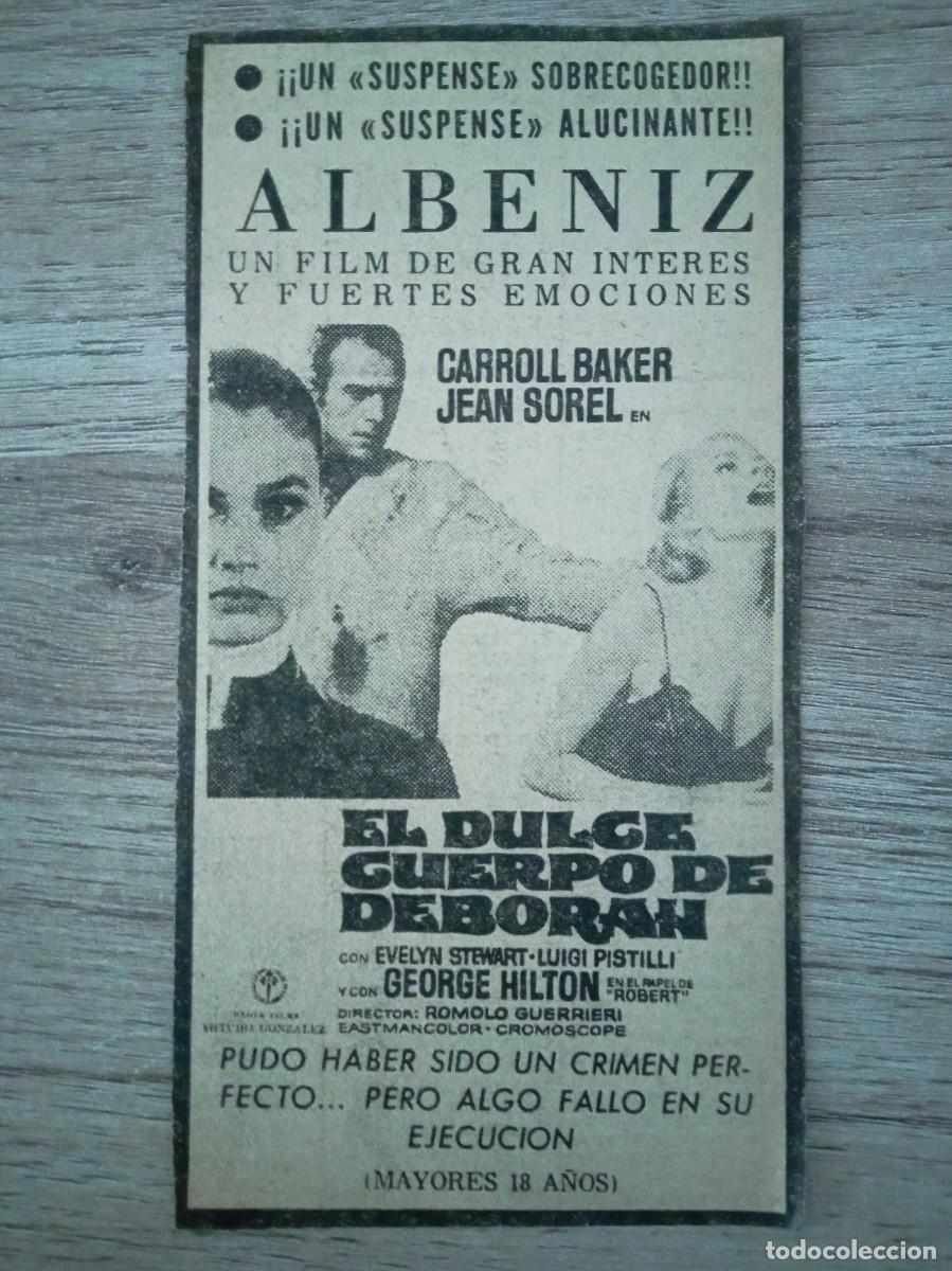 Cine: EL DULCE CUERPO DE DEBORAH, CARROLL BAKER, RECORTE DE PERIODICO CON ANUNCIO DEL CINE ALBENIZ BILBAO
