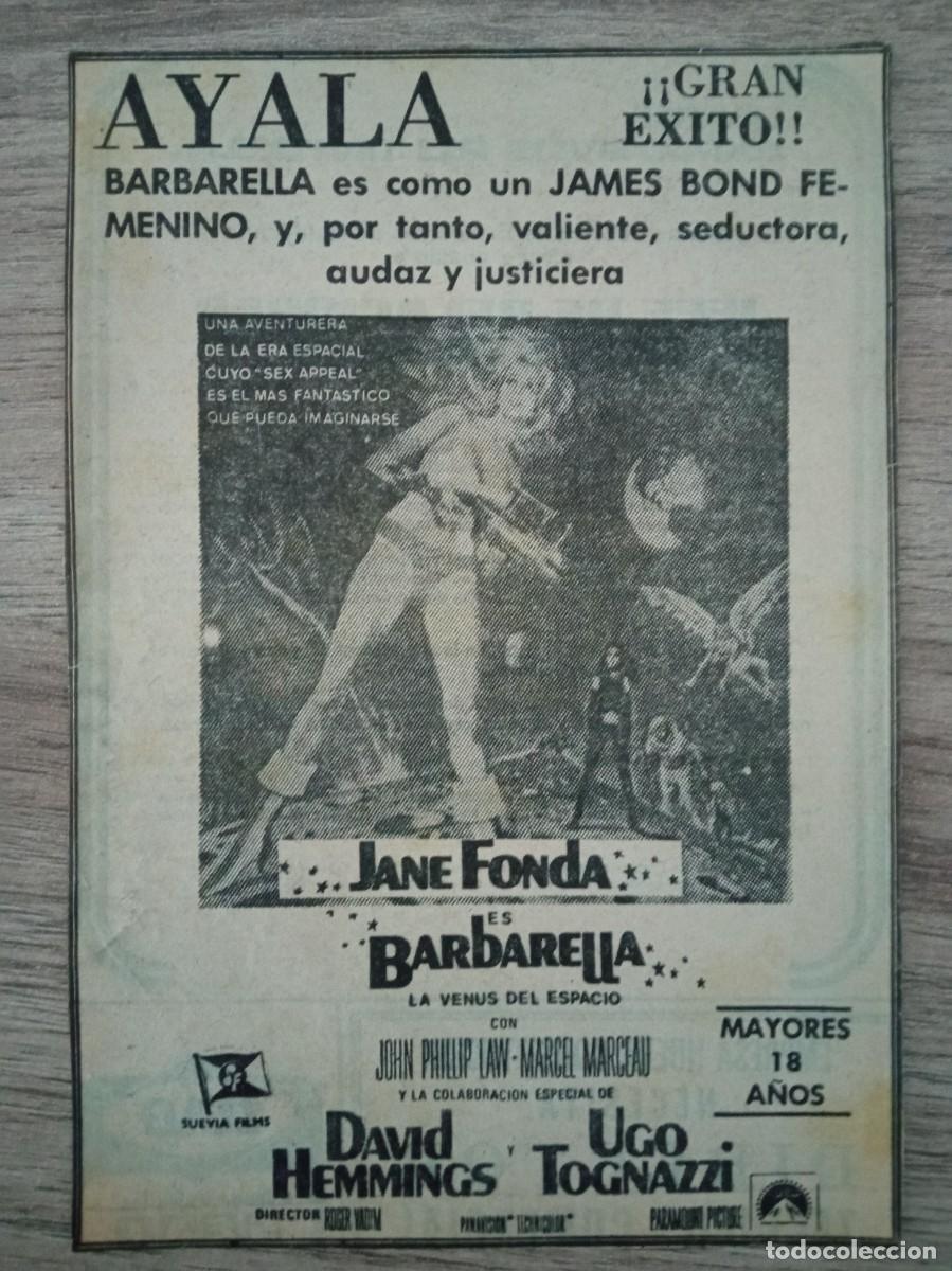 Cine: BARBARELLA, JANE FONDA, RECORTE DE PERIODICO CON PUBLICIDAD DEL CINE AYALA DE BILBAO