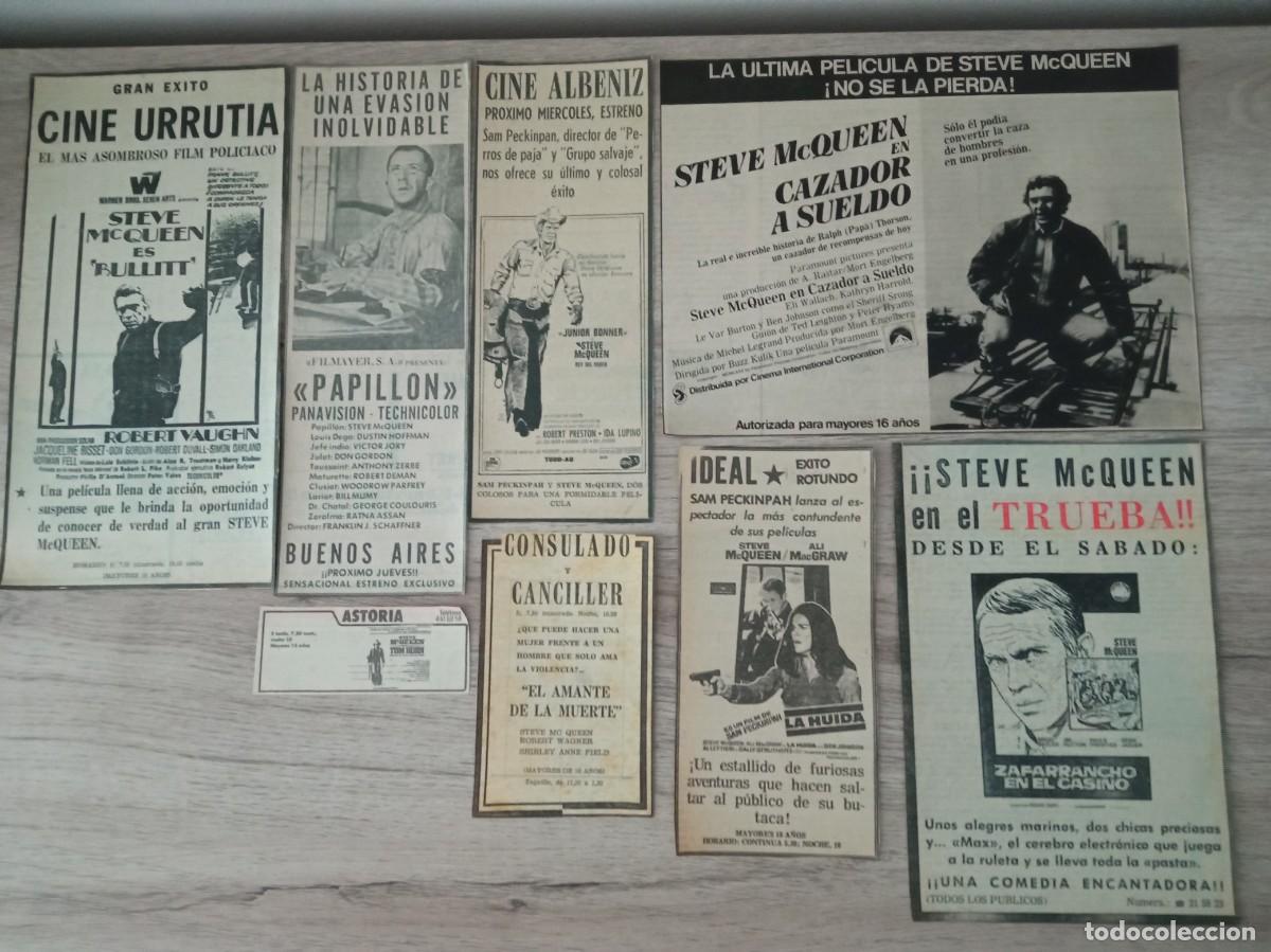 Cine: STEVE McQUEEN, 8 RECORTES DE PERIODICOS ANTIGUOS DE ANUNCIOS DE SUS PELICULAS CINES DE BILBAO