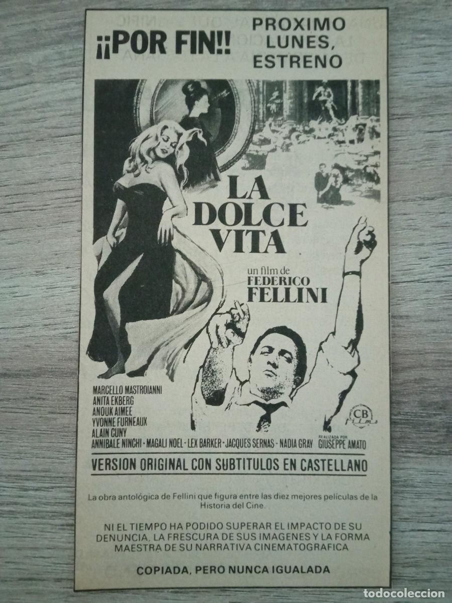 Cine: LA DOLCE VITA, FELLINI, MASTROIANNI, LEX BARKER, RECORTE DE PERIODICO ANTIGUO
