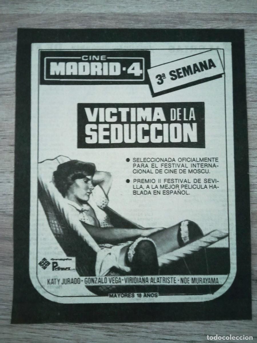 Cine: V&Iacute;CTIMA DE LA SEDUCCI&Oacute;N, KATY JURADO, RECORTE DE PERIODICO ANTIGUO