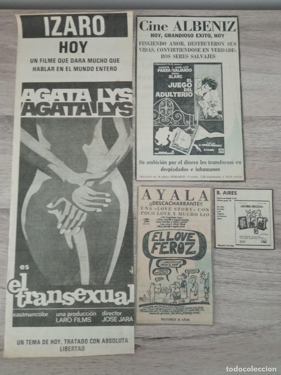 Cine: AGATA LYS Y M&ordf;JOSE CANTUDO, 4 RECORTES DE PERIODICOS ANTIGUOS, RESERVADO A.JESUS