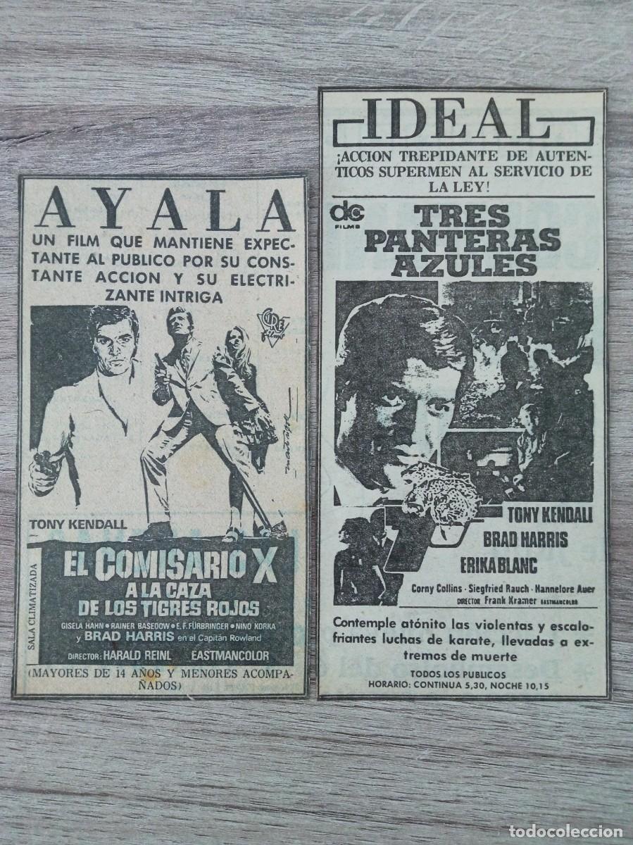 Cine: EL COMISARIO X (KOMMISSAR X), TONY KENDALL, 2 RECORTES DE PERIODICOS ANTIGUOS DE ANUNCIOS DE PELIS