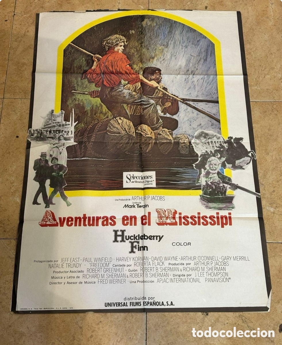 Cine: Cartel de cine original &ldquo;Aventuras en el Mississippi&rdquo; (1980) &ndash; Mark Twain