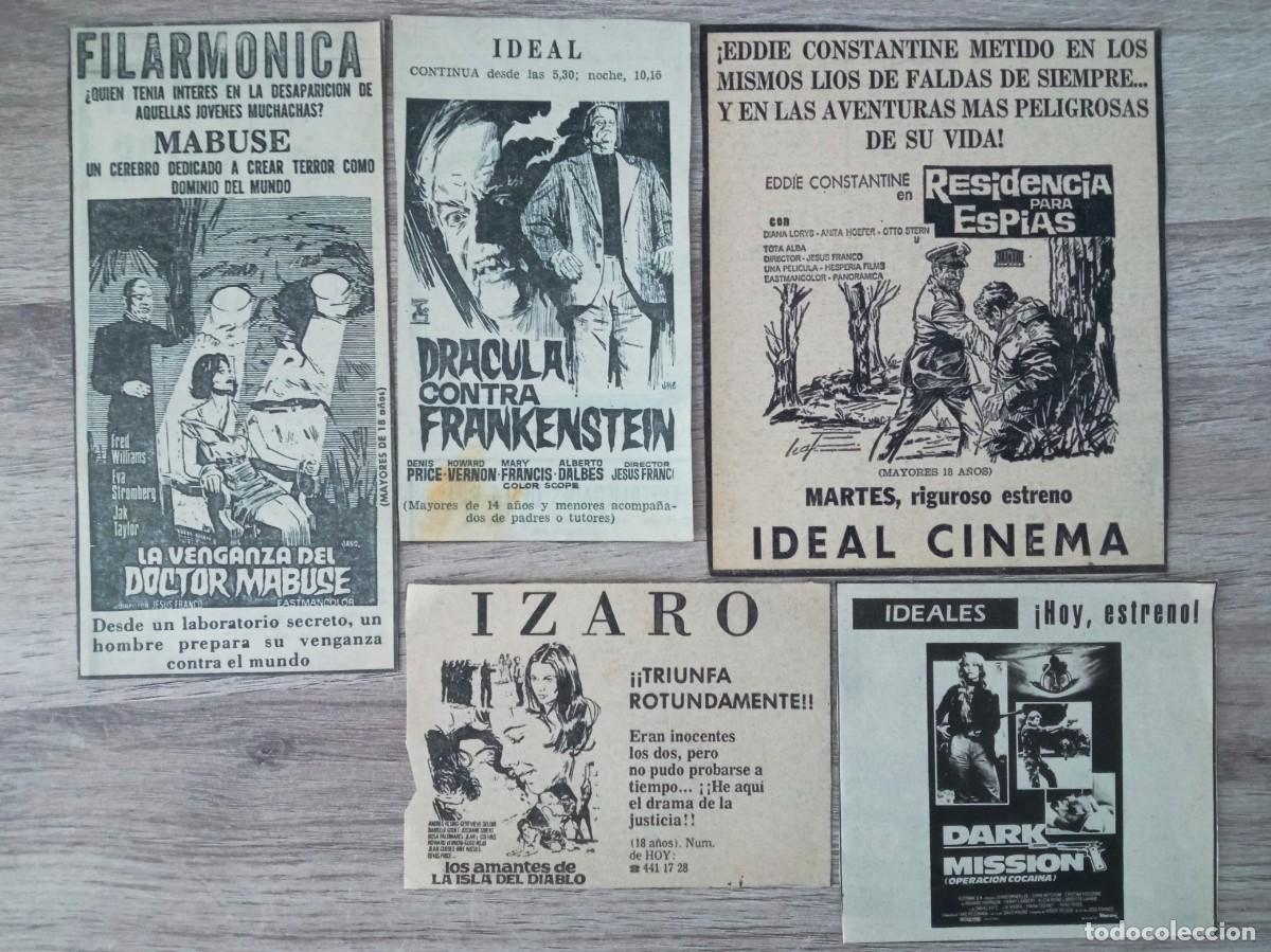 Cine: JESUS FRANCO, 5 RECORTES DE PERIODICOS ANTIGUOS DE ANUNCIOS DE SUS PEL&Iacute;CULAS
