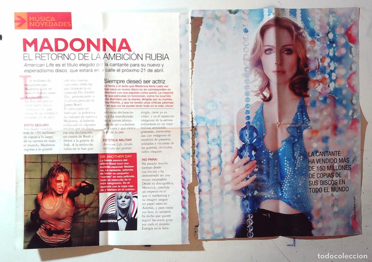 Cine: RECORTE CLIPPINGS MADONNA AMERICAN LIFE CELINE DION MIGUEL ANGEL MU&Ntilde;OZ
