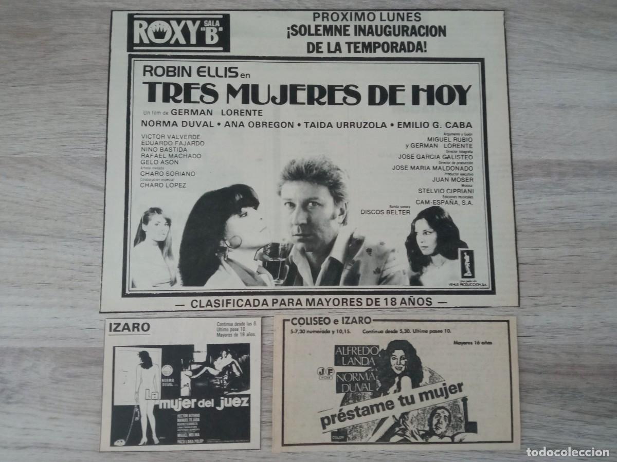 Cine: NORMA DUVAL, 3 RECORTES DE PERIODICOS ANTIGUOS DE ANUNCIOS DE SUS PELICULAS