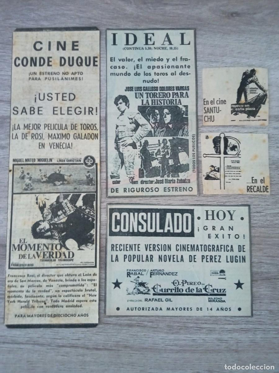 Cine: TOROS, 5 RECORTES DE PERIODICOS ANTIGUOS DE ANUNCIOS DE PELICULAS DE TOROS