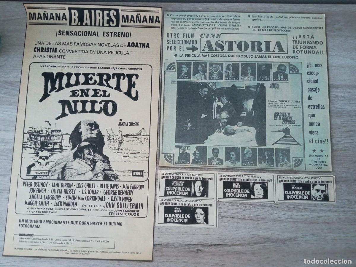 Cine: AGATHA CHRISTIE, 8 RECORTES DE PERIODICOS ANTIGUOS DE ANUNCIOS DE SUS PELICULAS