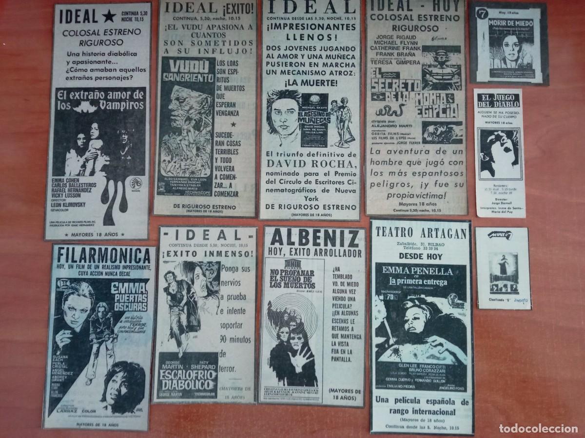 Cine: TERROR ESPA&Ntilde;OL, 11 RECORTES DE PERIODICOS ANTIGUOS DE ANUNCIOS DE PEL&Iacute;CULAS DE CINES DE BILBAO