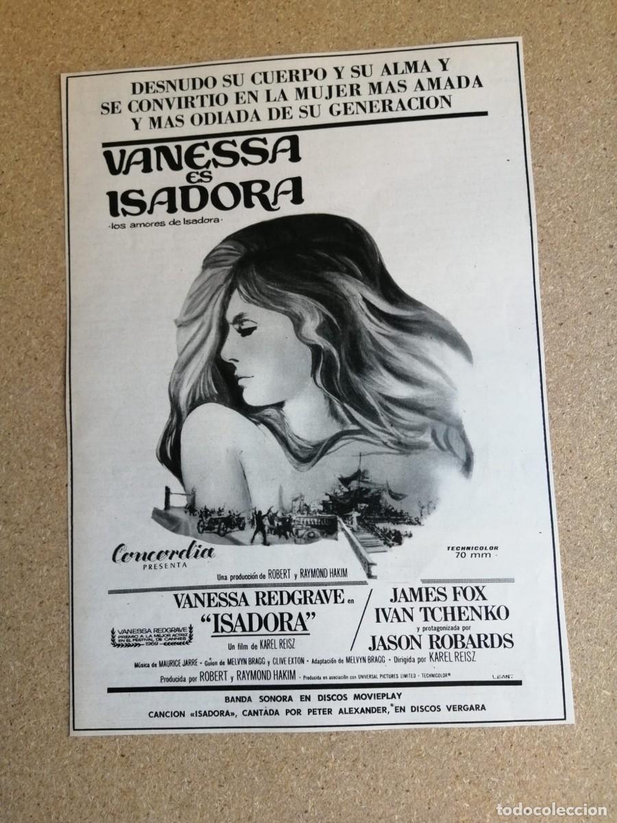 Cine: ANUNCIO CINE. ISADORA (VANESSA REDGRAVE - JASON ROBARDS - JAMES FOX)