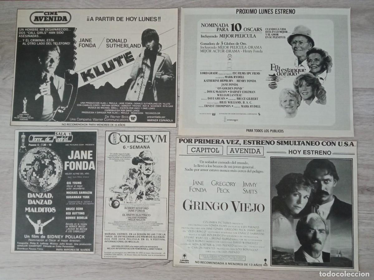 Cine: JANE FONDA, 16 RECORTES DE PERIODICOS ANTIGUOS DE ANUNCIOS DE SUS PEL&Iacute;CULAS