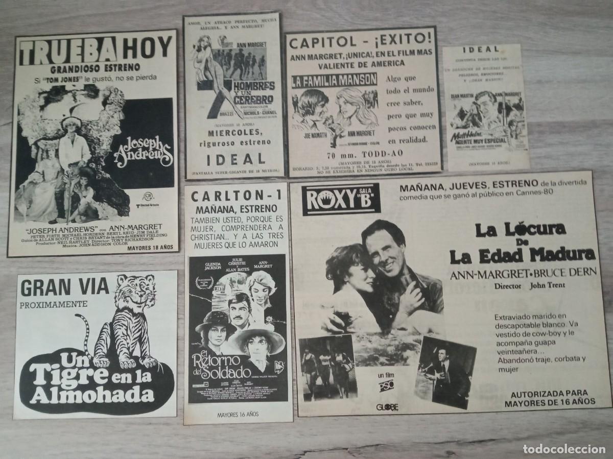 Cine: ANN MARGRET, 6 RECORTES DE PERIODICOS ANTIGUOS DE ANUNCIOS DE SU PELICULAS