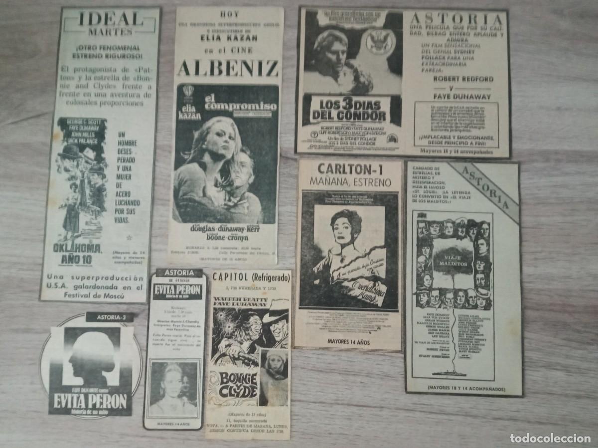 Cine: FAYE DUNAWAY, 8 RECORTES DE PERIODICOS ANTIGUOS DE ANUNCIOS DE SUS PELICULAS