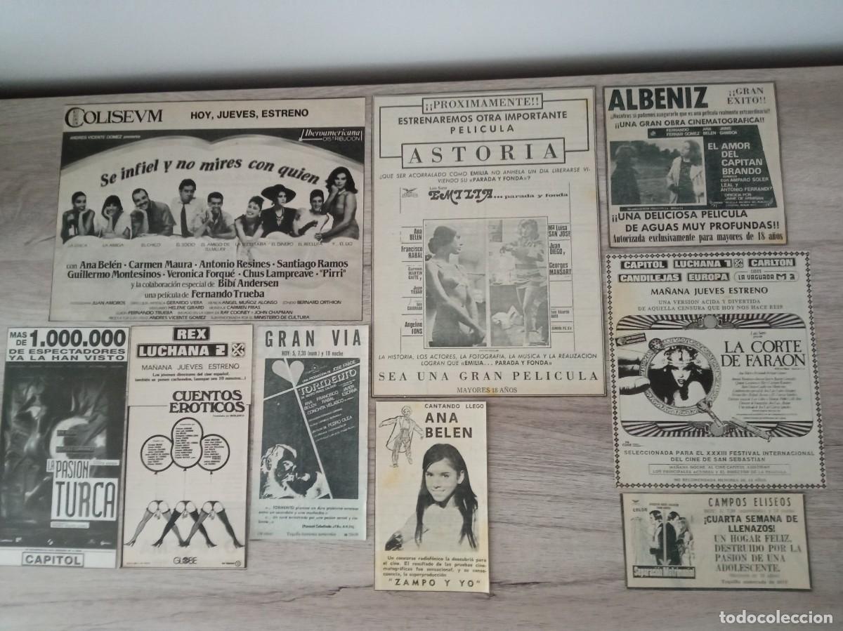 Cine: ANA BELEN, 9 RECORTES DE PERIODICOS ANTIGUOS DE ANUNCIOS DE SUS PELICULAS