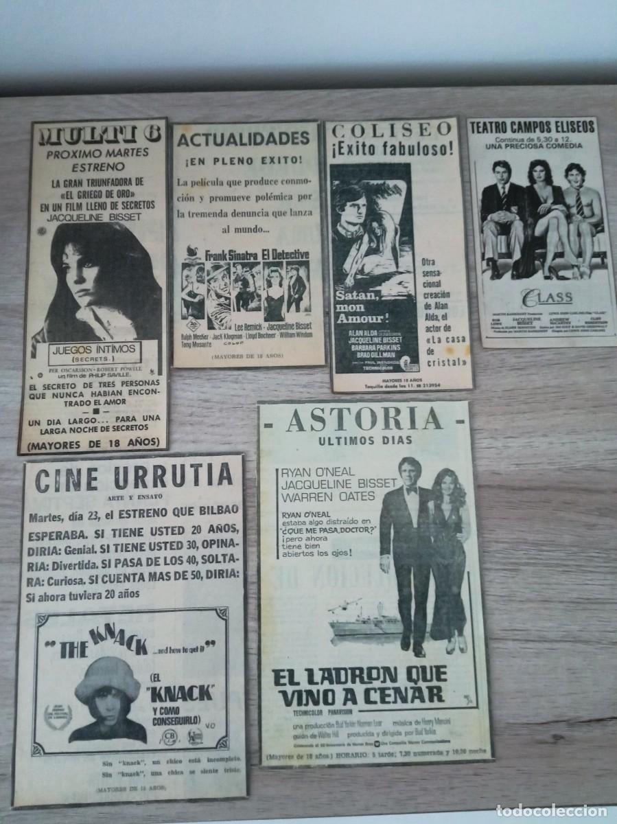 Cinema: JACQUELINE BISSET, 6 RECORTES DE PERIODICOS ANTIGUOS DE ANUNCIOS DE SUS PELICULAS EN CINES DE BILBAO