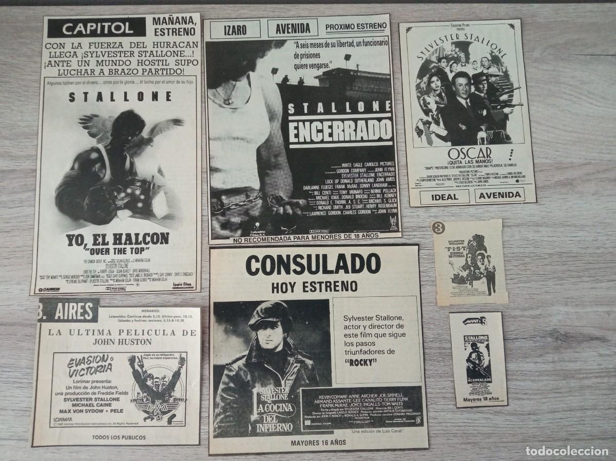 Cine: SYLVERTER STALLONE, 7 RECORTES DE PERIODICOS ANTIGUOS DE ANUNCIOS DE SUS PELICULAS