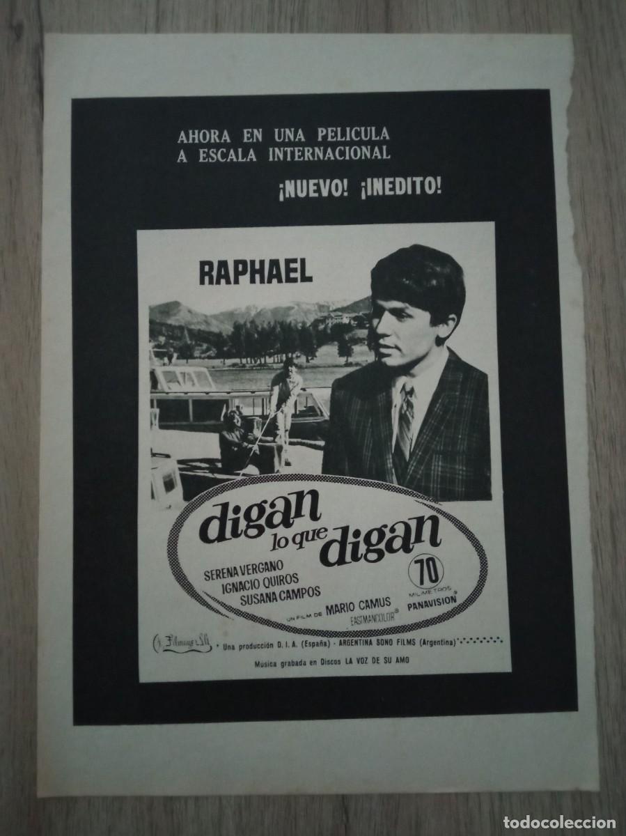Cine: DIGAN LO QUE DIGAN, RAPHAEL, HOJA DE LA REVISTA MUNDO DEL 13-4-1968 Y DETRAS LA PROGRAMACION DE LOS
