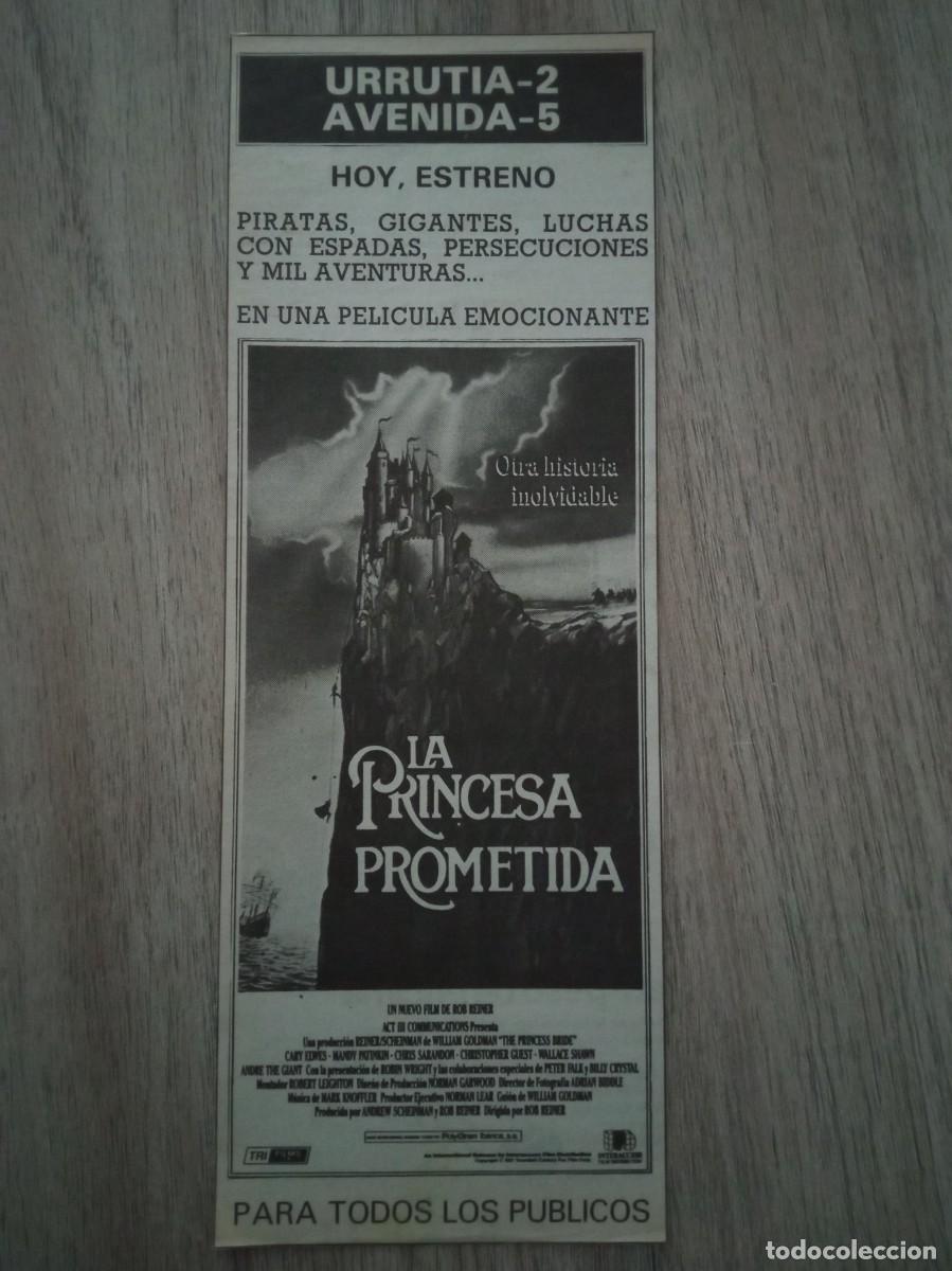 Cine: LA PRINCESA PROMETIDA, RECORTE DE PERIODICO ANTIGUO DEL ANUNCIO DE LA PELICULA