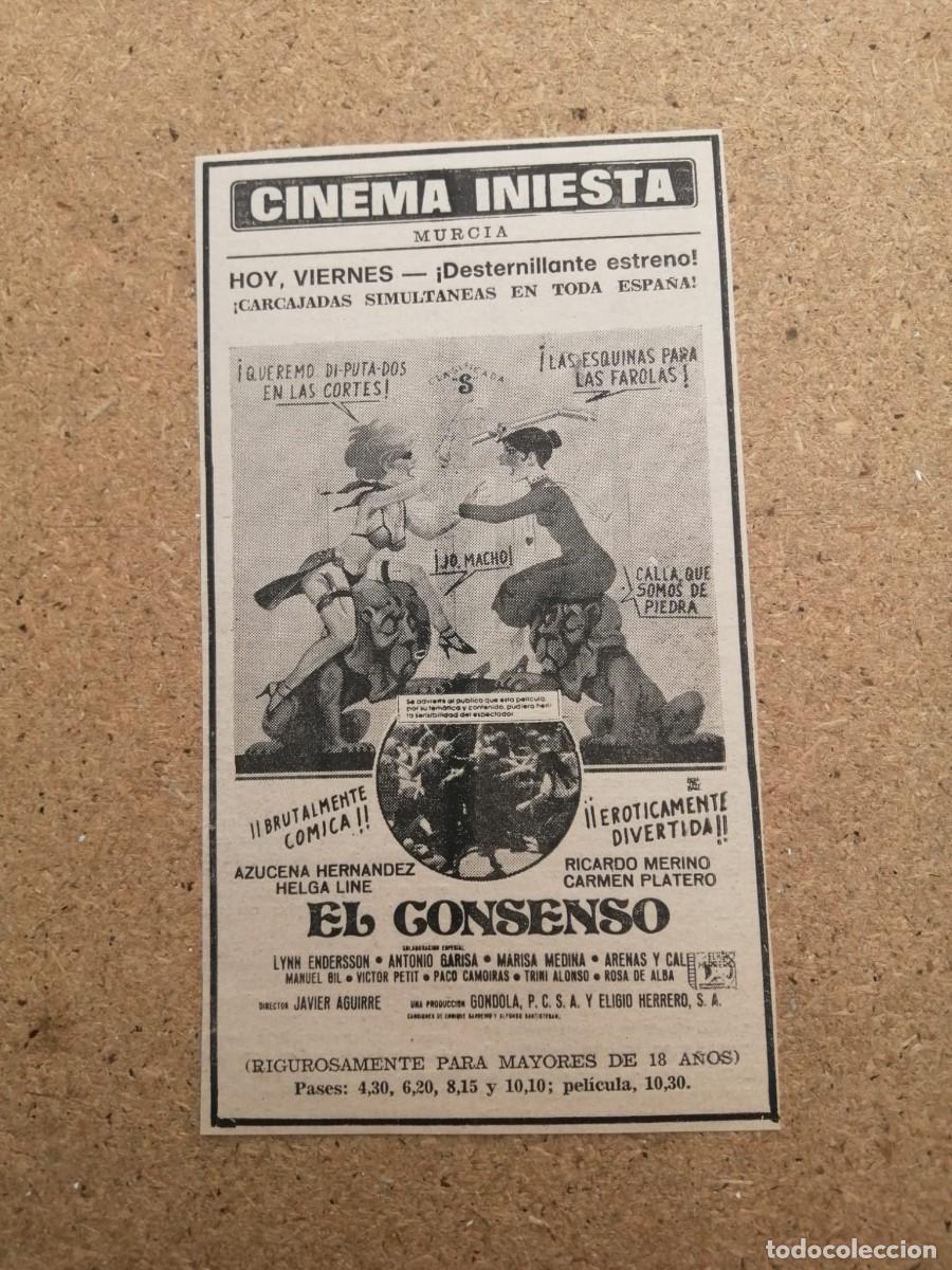 Cine: RECORTE PRENSA. CINE INIESTA, MURCIA. EL CONSENSO (AZUCENA HERNANDEZ - HELGA LINE - CARMEN PLATERO)