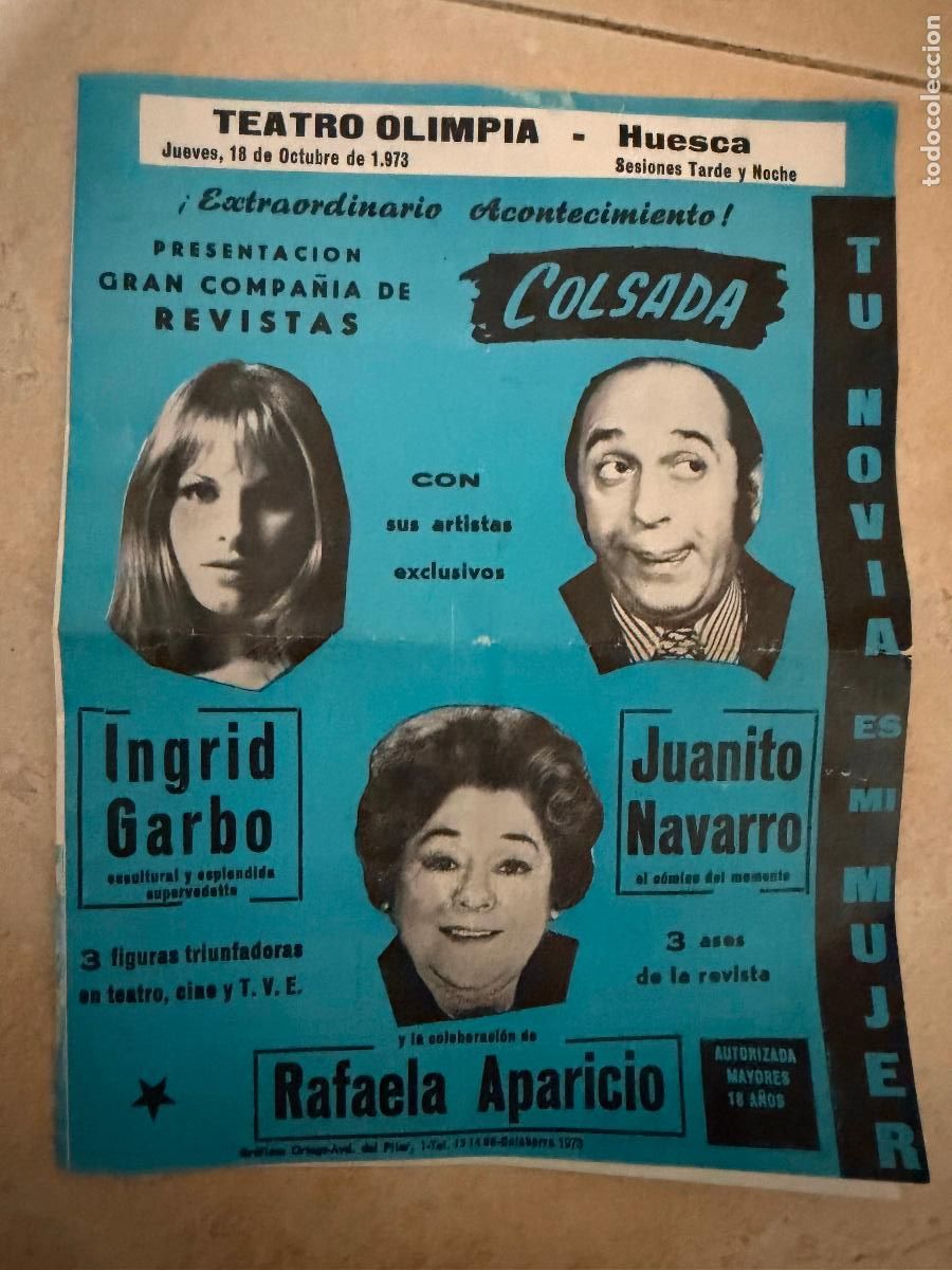 Cine: Obra de teatro t&uacute; novia es mi mujer teatro Olimpia Huesca 1973