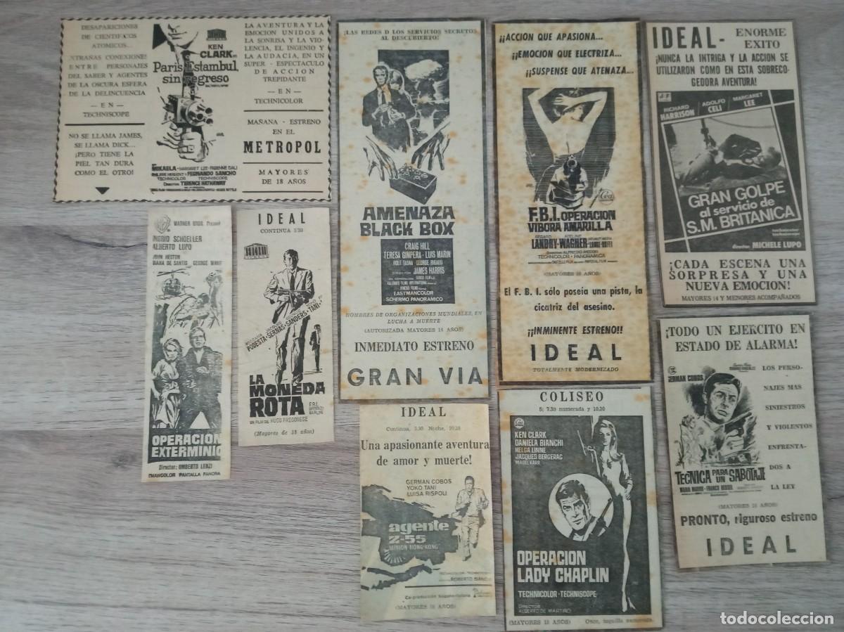 Cine: EUROESPIAS O PSEUDOBOND, 9 RECORTES DE PERIODICO DE ESTE SUBGENERO CINEMATROGRAFICO