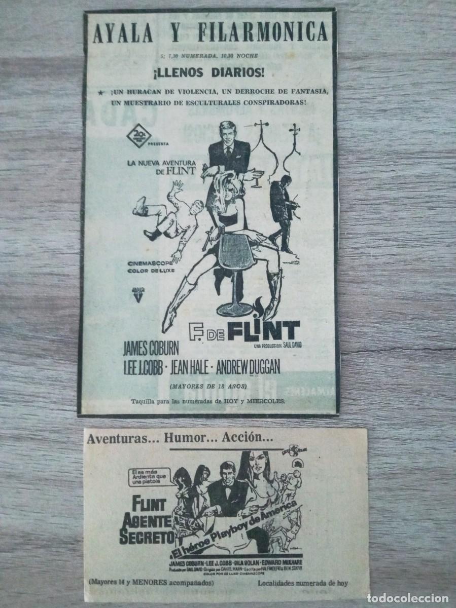 Cine: FLINT, JAMES COBURN, 2 RECORTES DE PERIODICOS ANTIGUOS DE ANUNCIOS DE SUS PEL&Iacute;CULAS