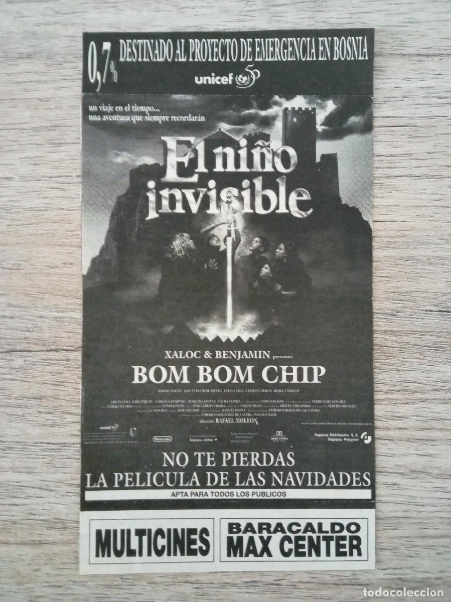 Cine: EL NI&Ntilde;O INVISIBLE, BOM BOM CHIP, RECORTE DE PERIODICO DEL ANUNCIO DE LA PELICULA