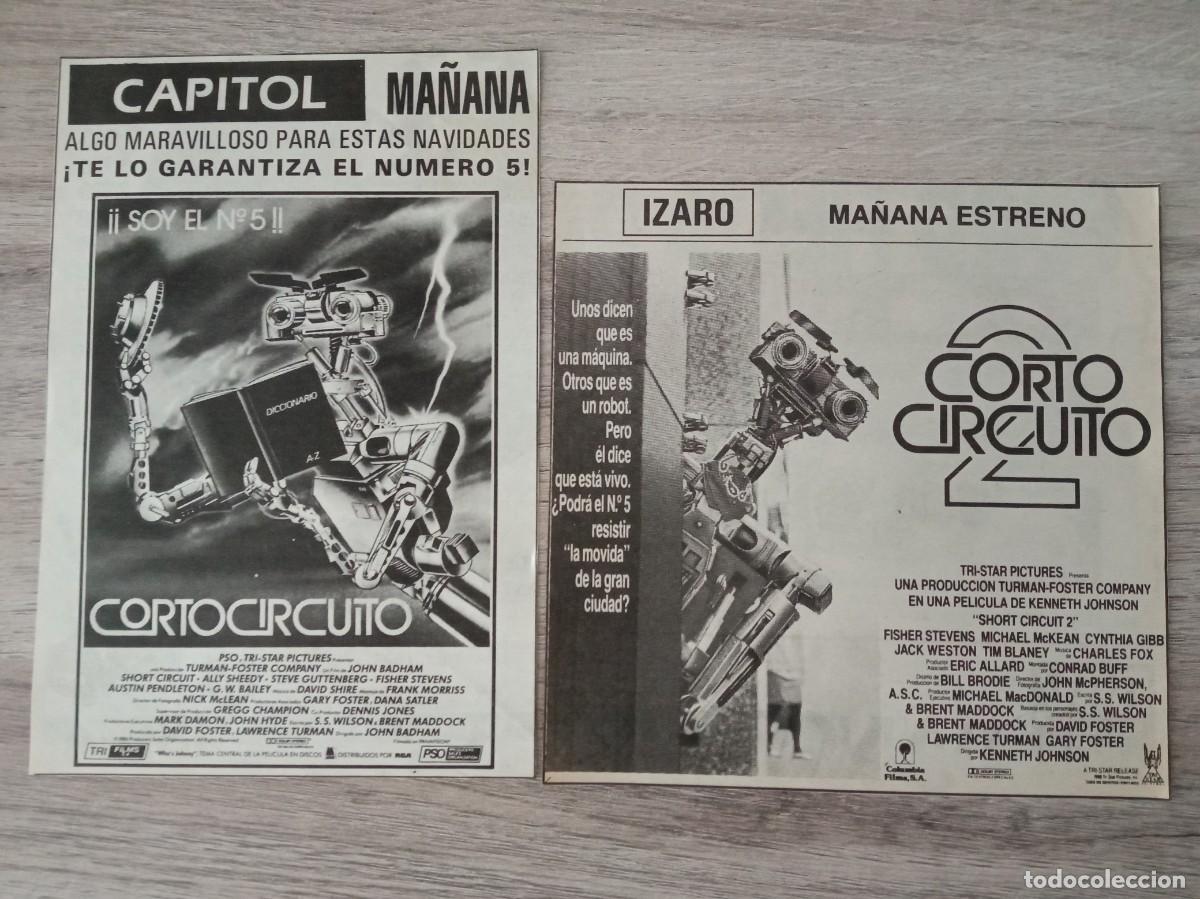 Cine: CORTOCIRCUITO, 2 RECORTESDE PERIODICOS ANTIGUOS DE LOS ESTRENOS DE ESTAS PELIS EN BILBAO