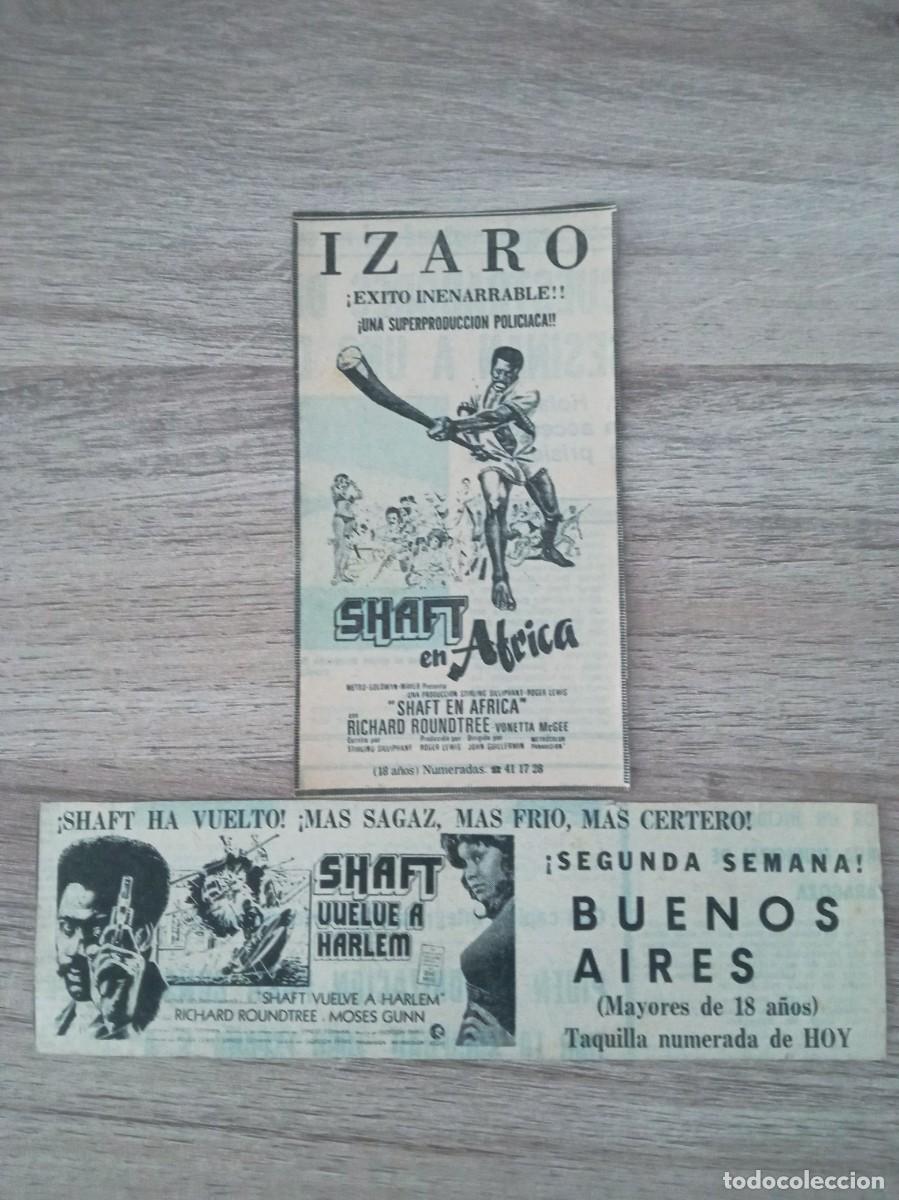 Cine: SHAFT EN AFRICA Y SHAFT VUELVE A HARLEM, ICHARD ROUNDTREE, 2 RECORTES DE PERIODICO
