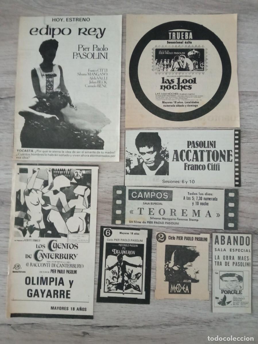 Cine: PIER PAOLO PASOLINI, 8 RECORTES DE DERIODICOS ANTIGUOS DE ANUNCIOS DE PELIS DE ESTE DIRECTOR