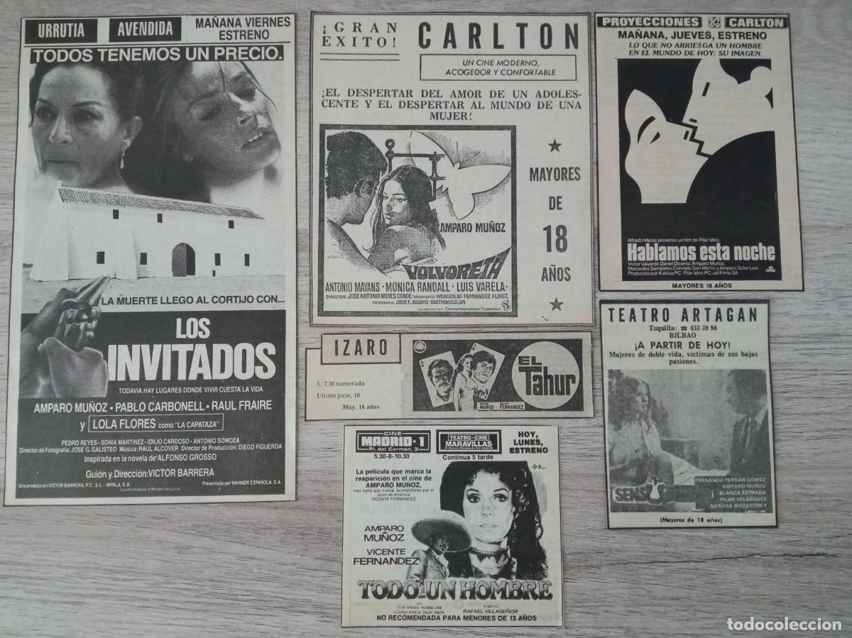 Cine: AMPARO MU&Ntilde;OZ, 6 RECORTES DE PERIODICOS ANTIGUOS DE ANUNCIOS DE SUS PELICULAS