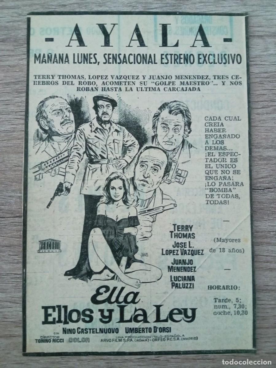 Cine: ELLA, ELLOS Y LA LEY, JOSE LUIS LOPEZ VAZQUEZ, LUCIANA PALUZZI, RECORTE DE PERIODICO DEL ANUNCIO