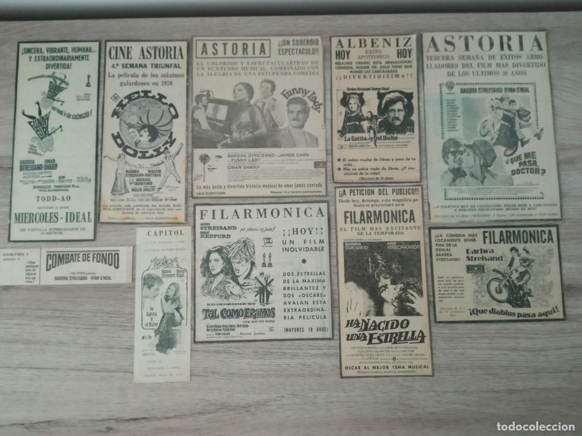 Cine: BARBRA STREISAND, 10 RECORTES DE PERIODICOS ANTIGUOS DE ANUNCIOS DE SUS PEL&Iacute;CULAS
