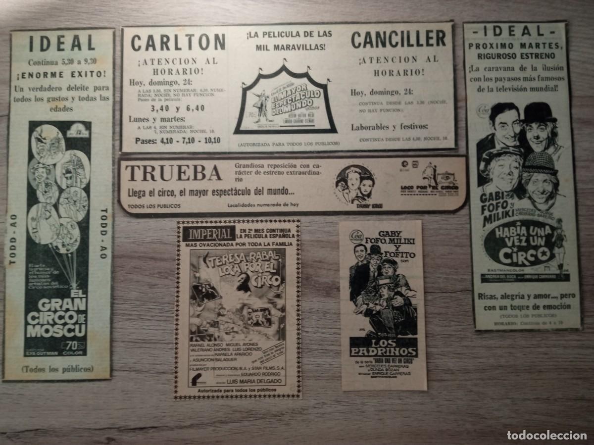 Cine: CIRCO, 6 RECORTES DE PERIODICOS ANTIGUOS DE ANUNCIOS DE PELICULAS DE CIRCO