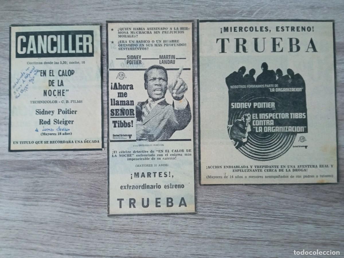 Cine: EL INSPECTOR TIBBS, SIDNEY POITIER, RECORTES DE PERIODICO DE ESTA SERIE DE PEL&Iacute;CULAS