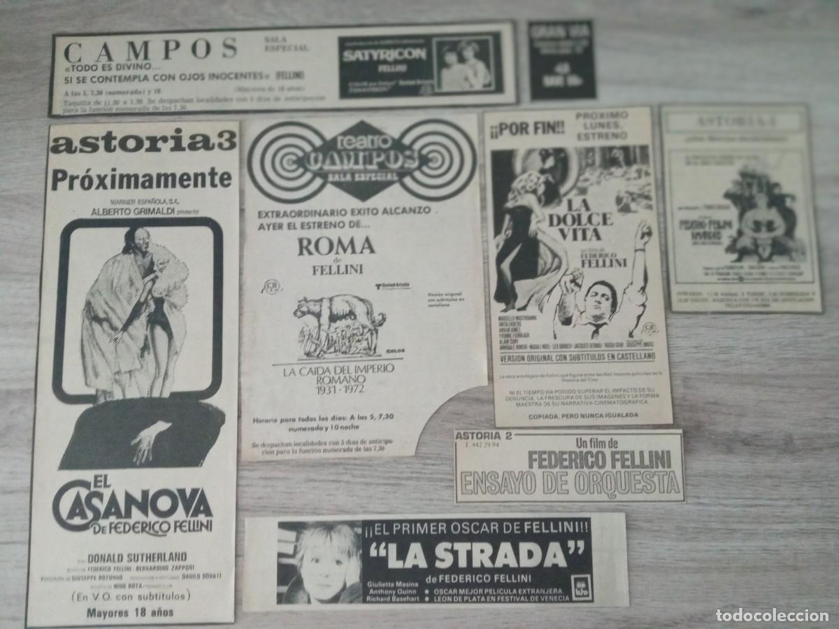 Cine: FEDERICO FELLINI, 8 RECORTES DE PERIODICO DE ANUNCIOS DE SUS PEL&Iacute;CULAS
