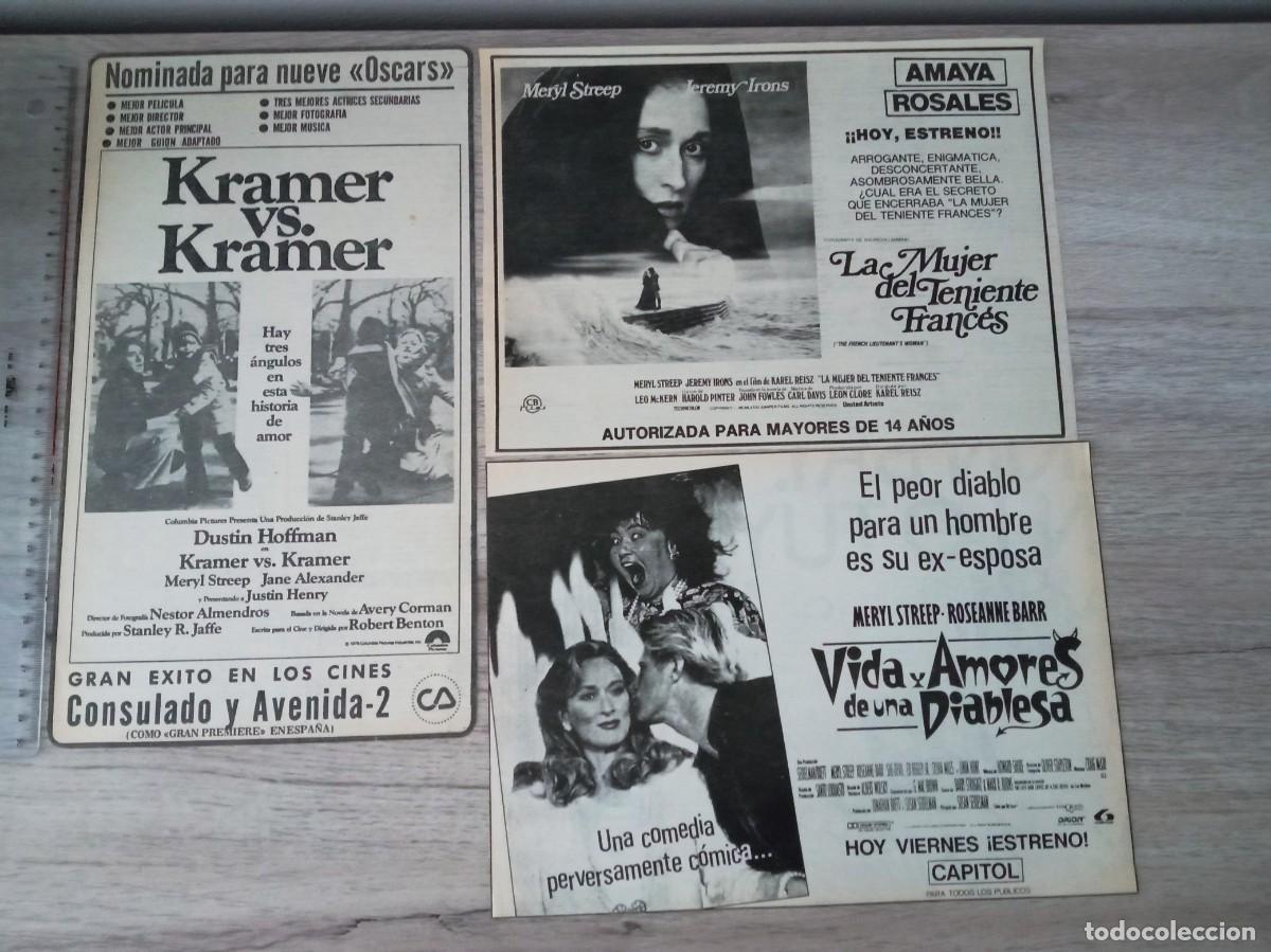 Cine: MERYL STREEP, 8 RECORTES DE PERIODICO DE ANUNCIOS DE SUS PELICULAS
