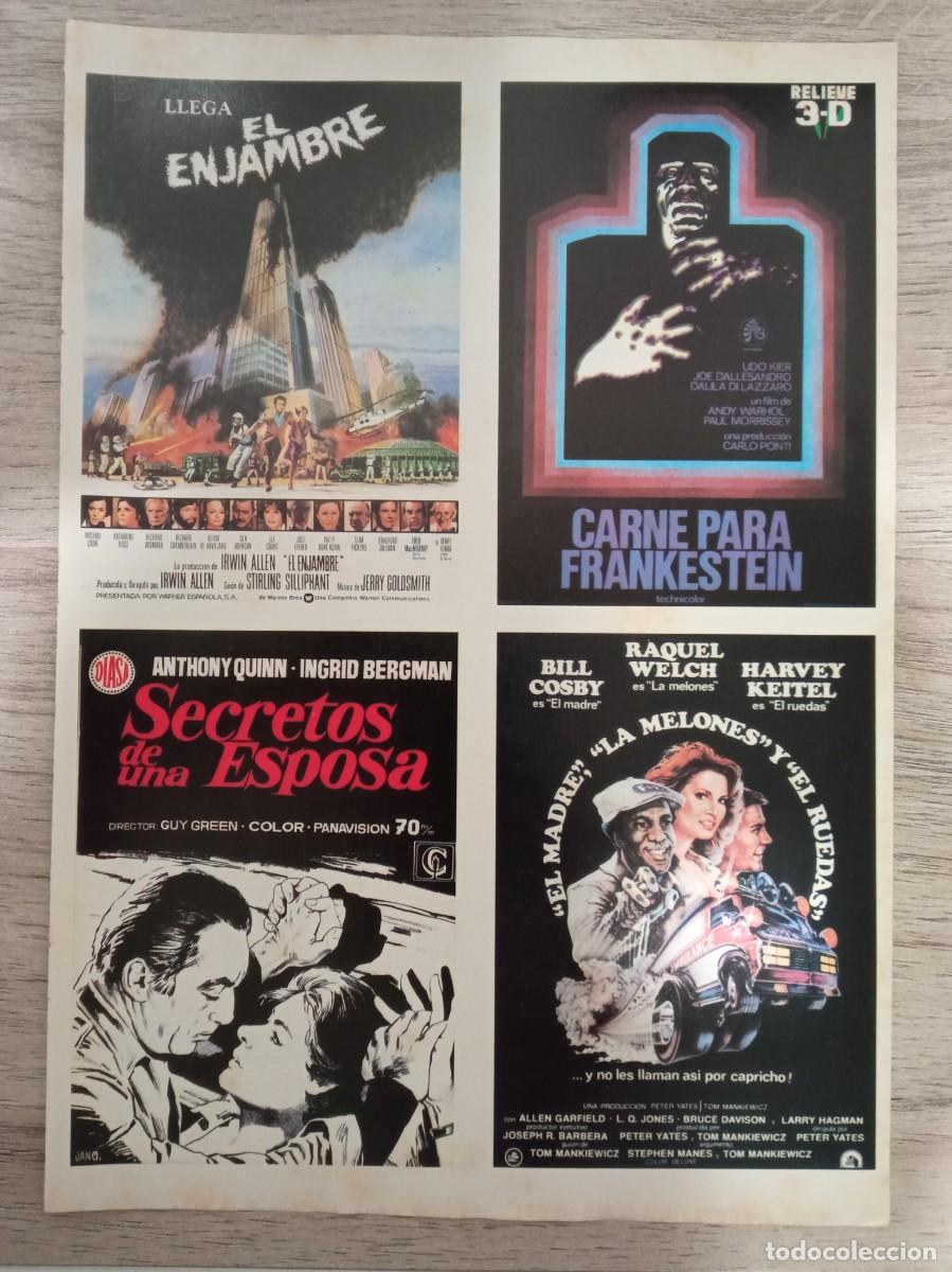 Cinema: CARNE PARA FRANKENSTEIN Y OTROS, HOJA SUELTA DE REVISTA CON 8 CARATULAS DE CINE