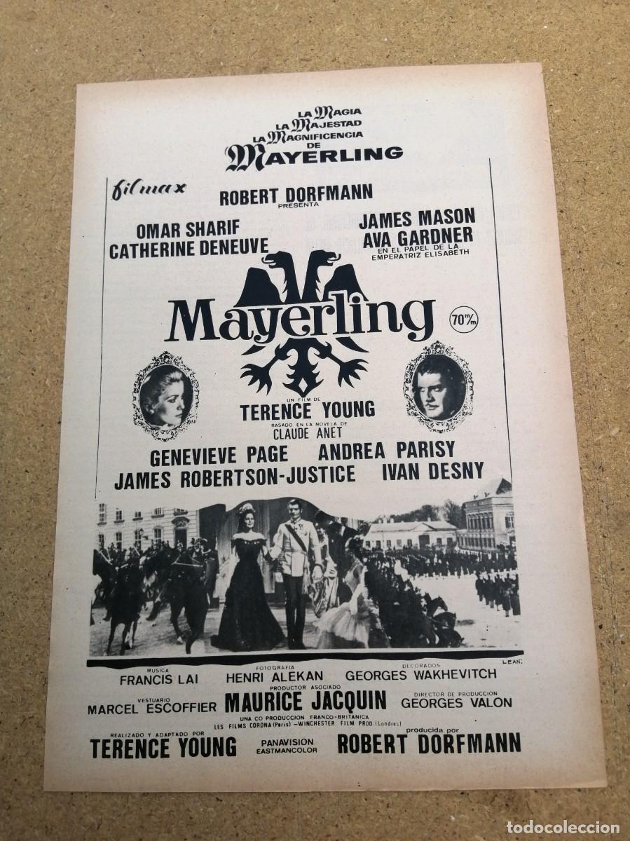 Cine: ANUNCIO CINE. MAYERLING (CATHERINE DENEUVE - OMAR SHARIF - JAMES MASON - AVA GARDNER)
