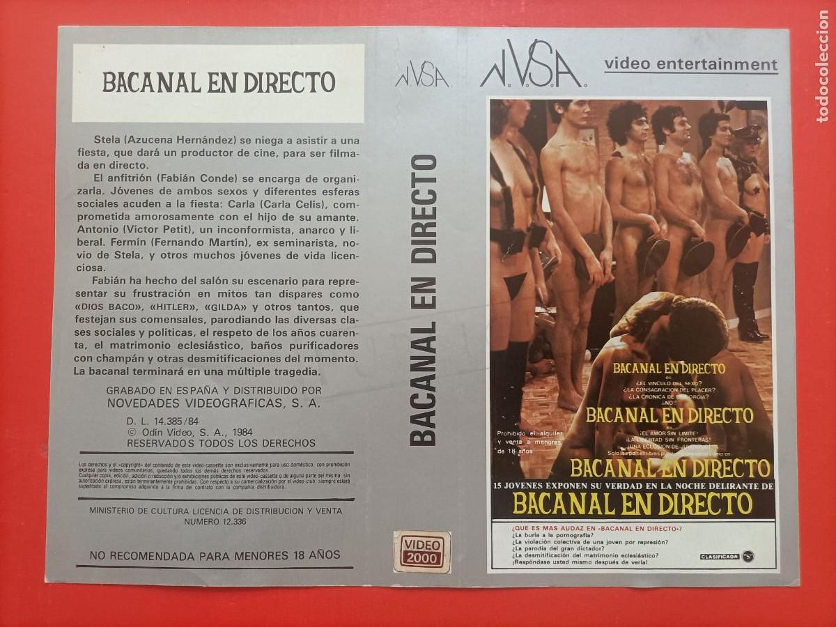 Cine: CARATULA DE LA PEL&Iacute;CULA. BACANAL EN DIRECTO. GAY VIDEO ENTERTAINMENT MAYORES 18 A.