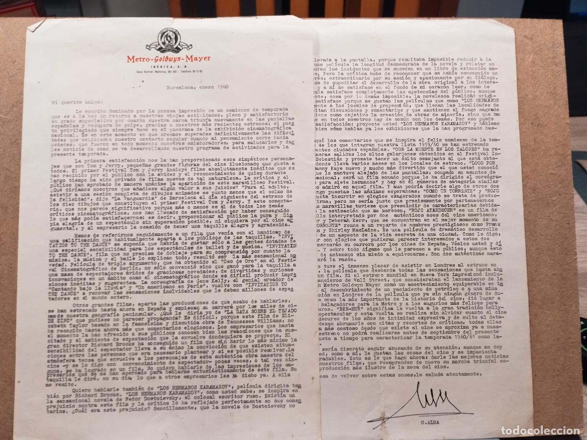 Cinema: FAC CARTA DE C. ALBA DE LA METRO-GOLDWYN-MAYER. BARCELONA 1960. SE DESCONOCE DESTINATARIO